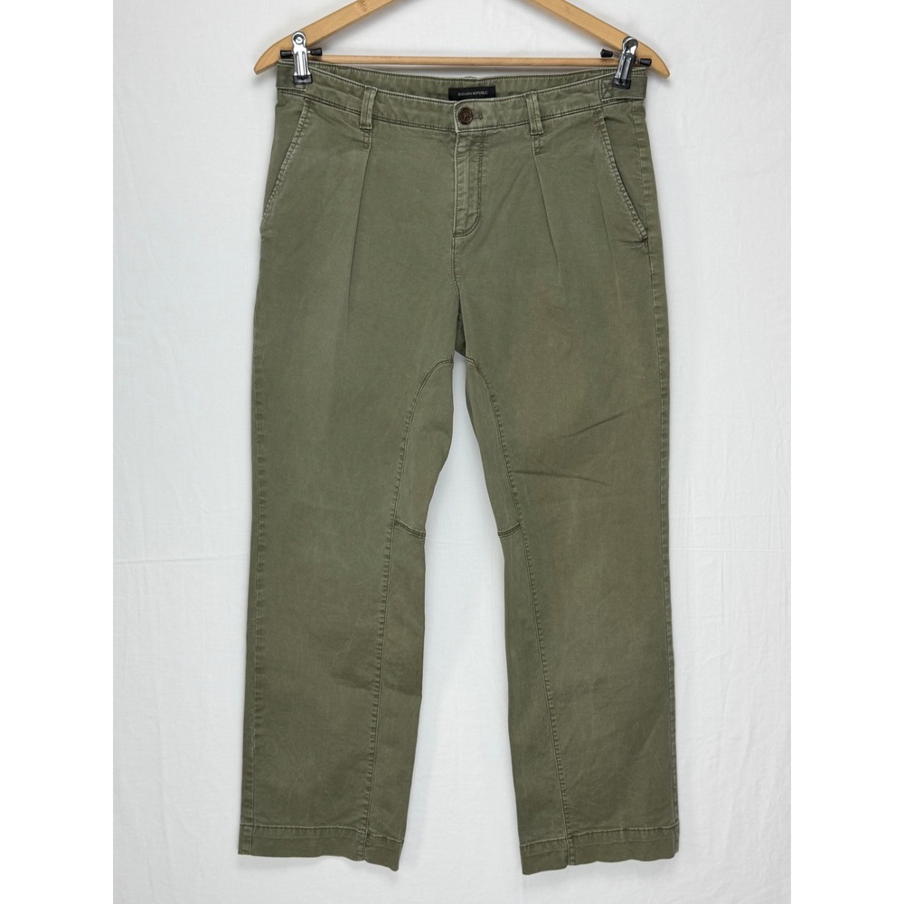 Banana Republic Women Cotton Pants 6 Green Pleated Straight Leg Utility Chinos